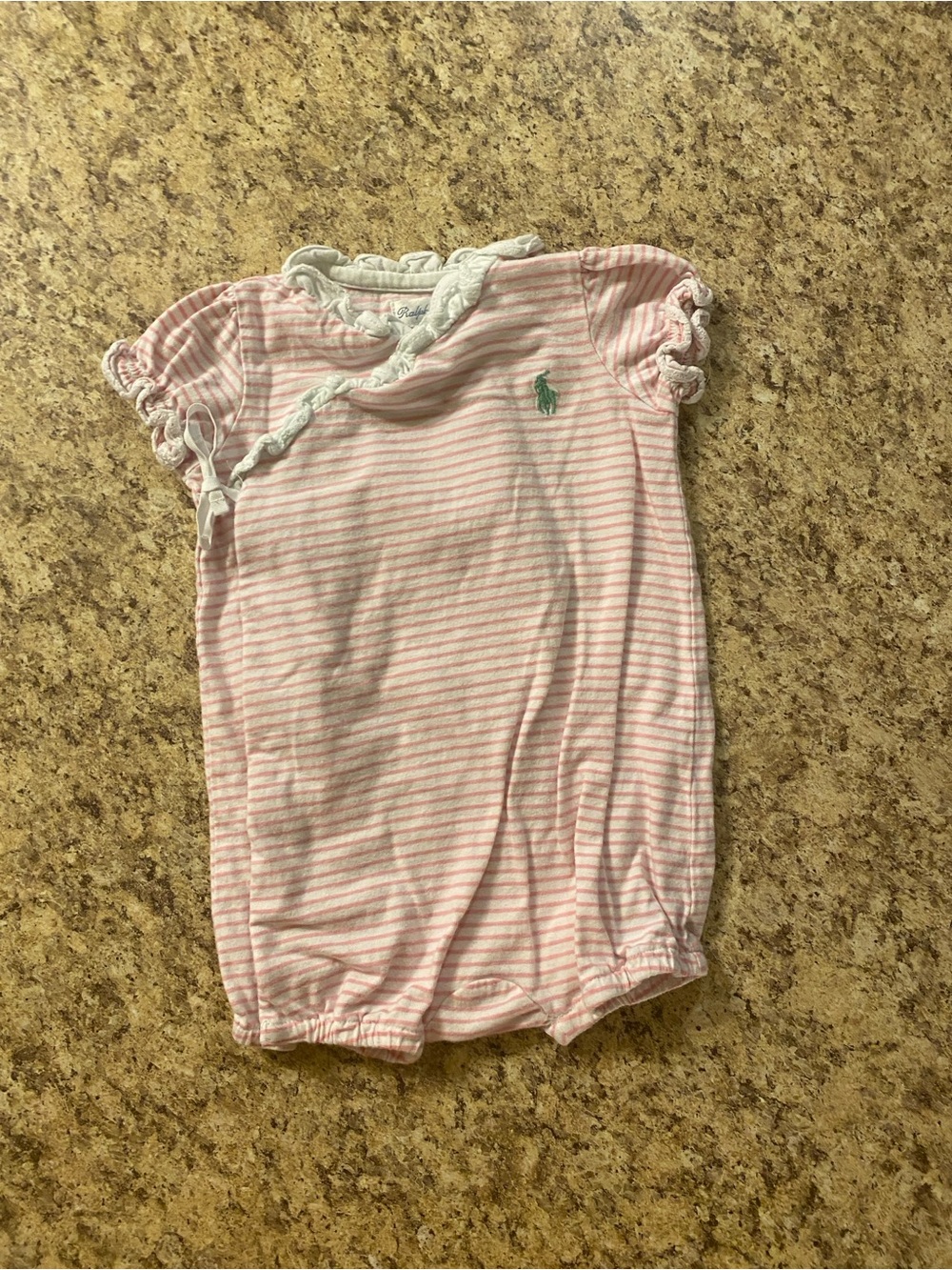 Ralph Lauren Light Pink & White Striped Baby Romper